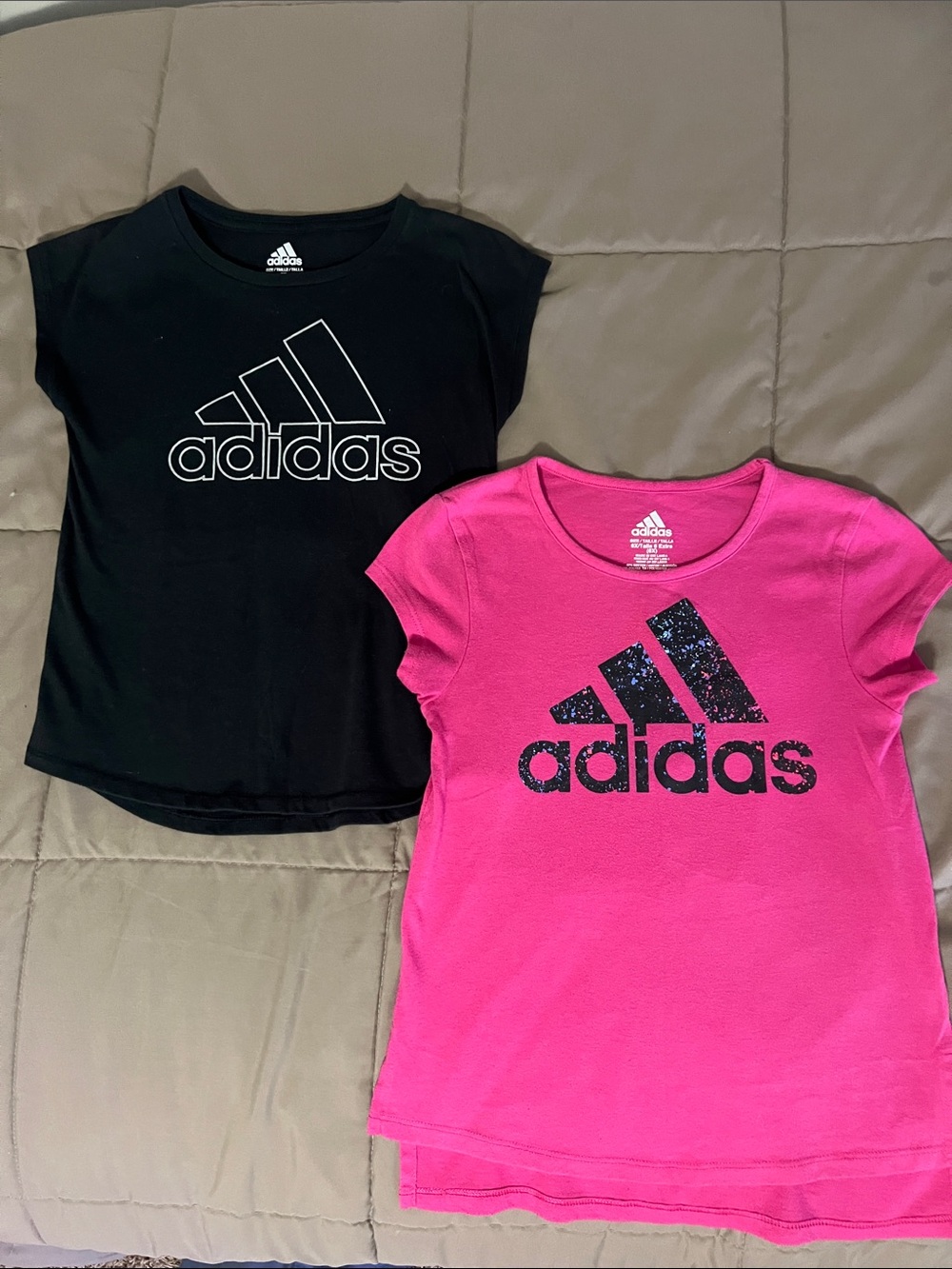 adidas Black & Hot Pink Girls' Short Sleeve Logo Tees